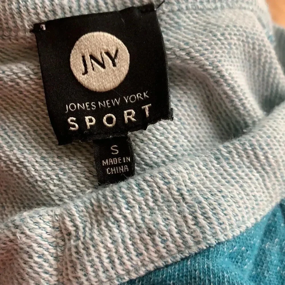 Jones NY Sport turquoise banded French terry top S